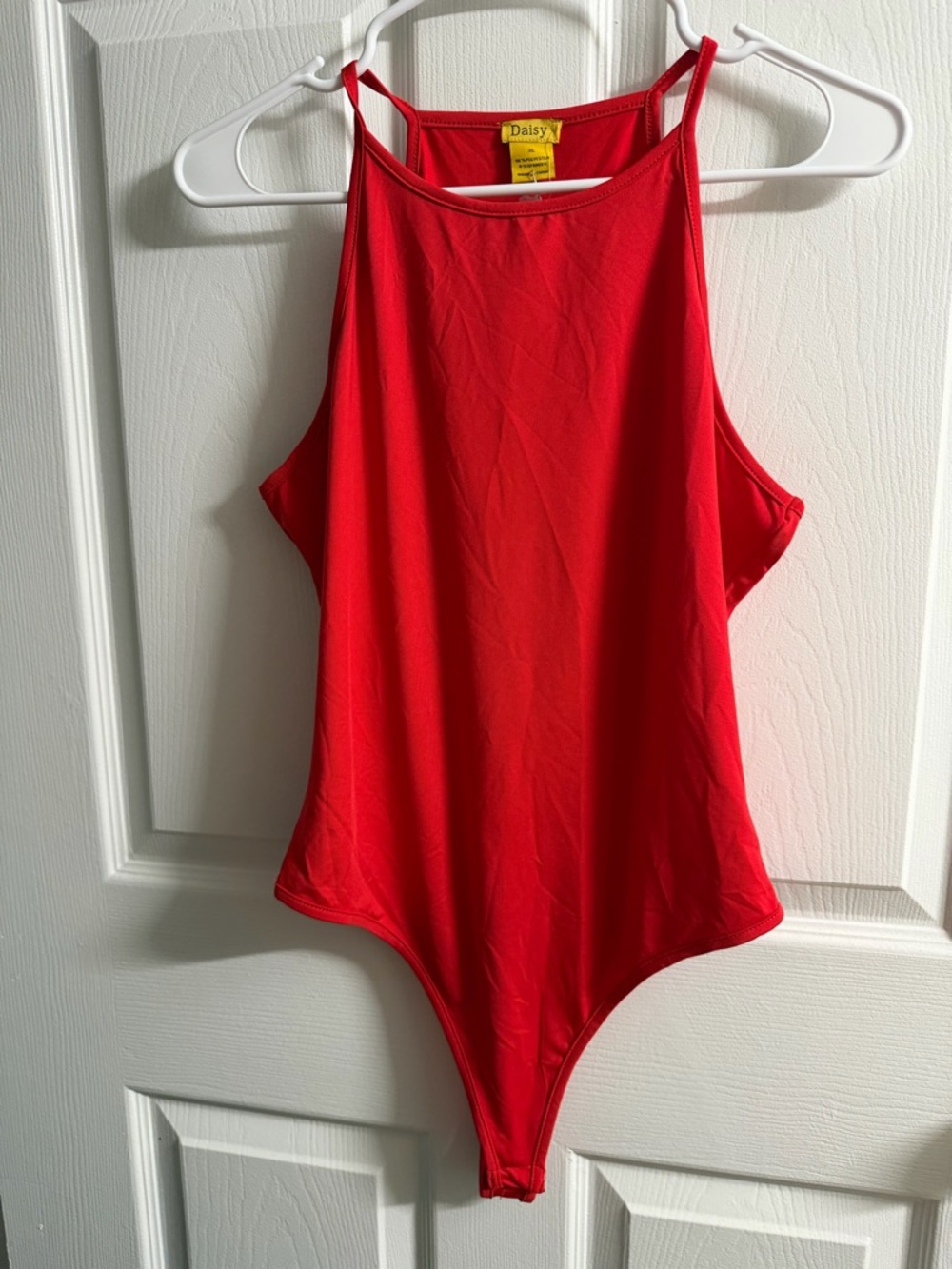 Daisy Red High-Neck Slim-Strap Bodysuit